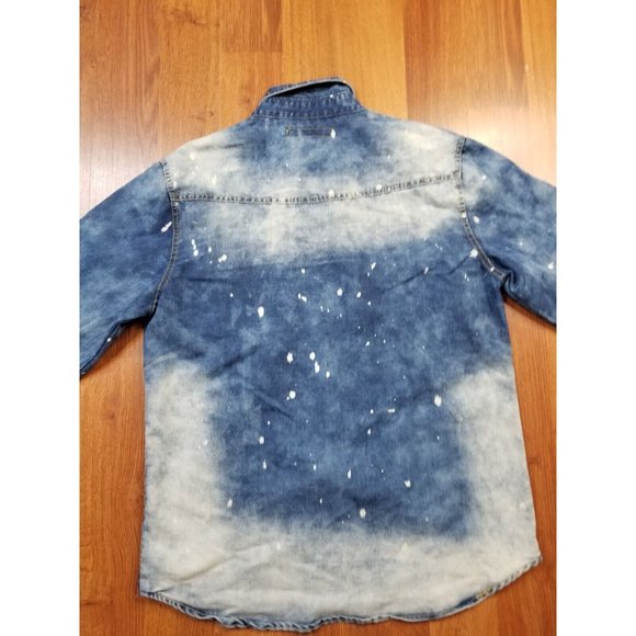 Rocawear  vintage 90s Denim  design Shirt Bleached Spatters large button down - Picture 6 of 10